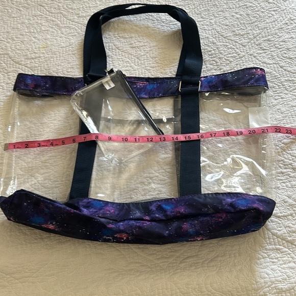 Large clear PVC and starscape Polyester tote bag with small clear PVC zipper bag - Picture 7 of 12